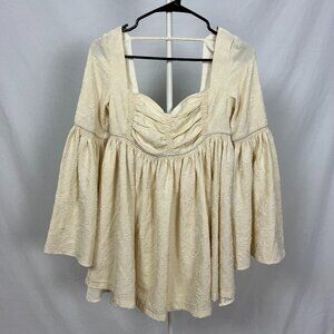Vivi Party Cream Floral Sparkly Pattern Ren Fair Fairy Bell Sleeves Mini Dress